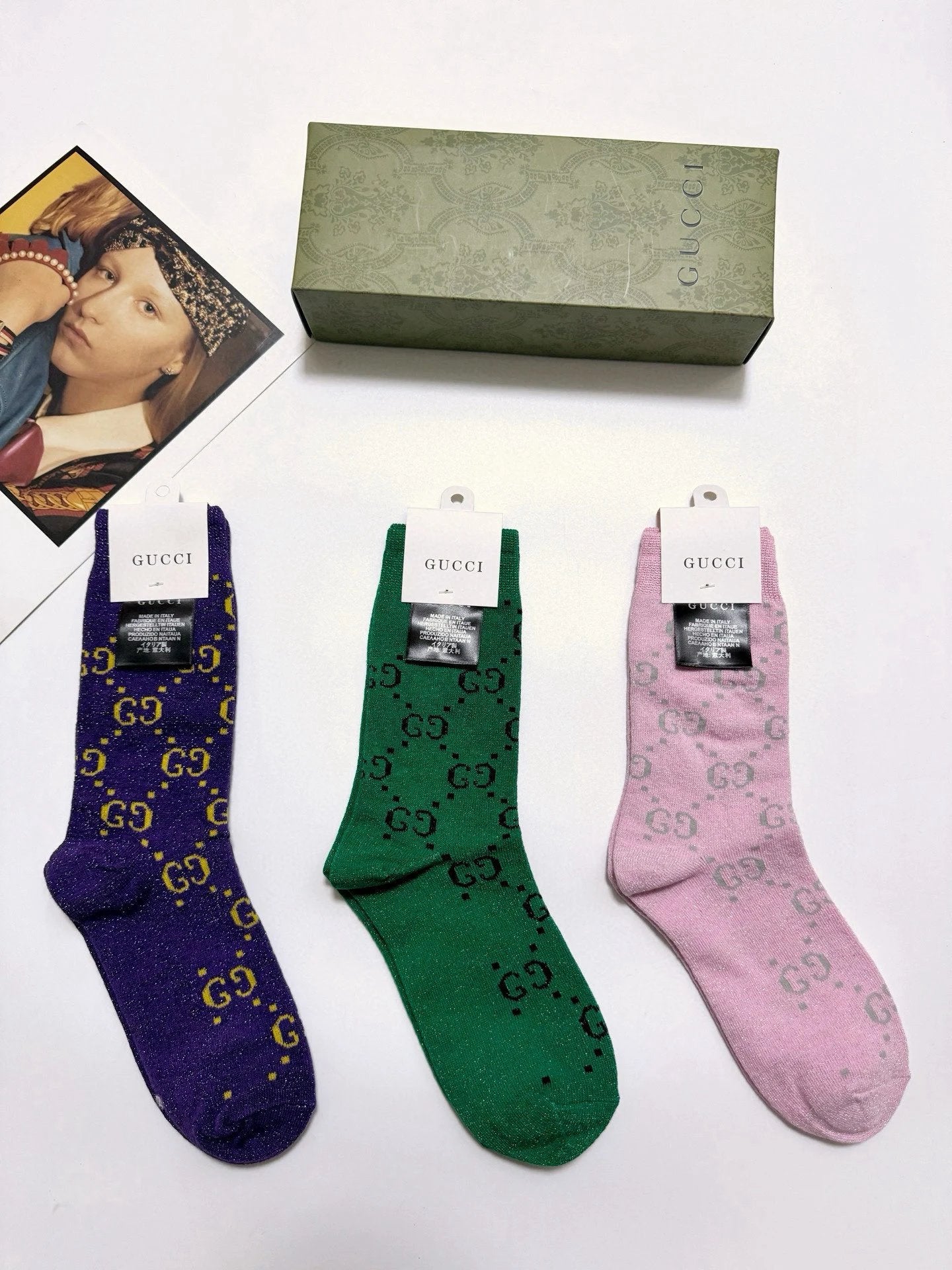 Gucci Sock 【a Box3Double】Full-width Double G Letters logo Breathable and Stylish Pure Cotton Mid-Calf Socks25ss New Cotton Socks Spring Summer Autumn Thin Business Sports Casual Versatile Deodorant Sweat-Absorbing