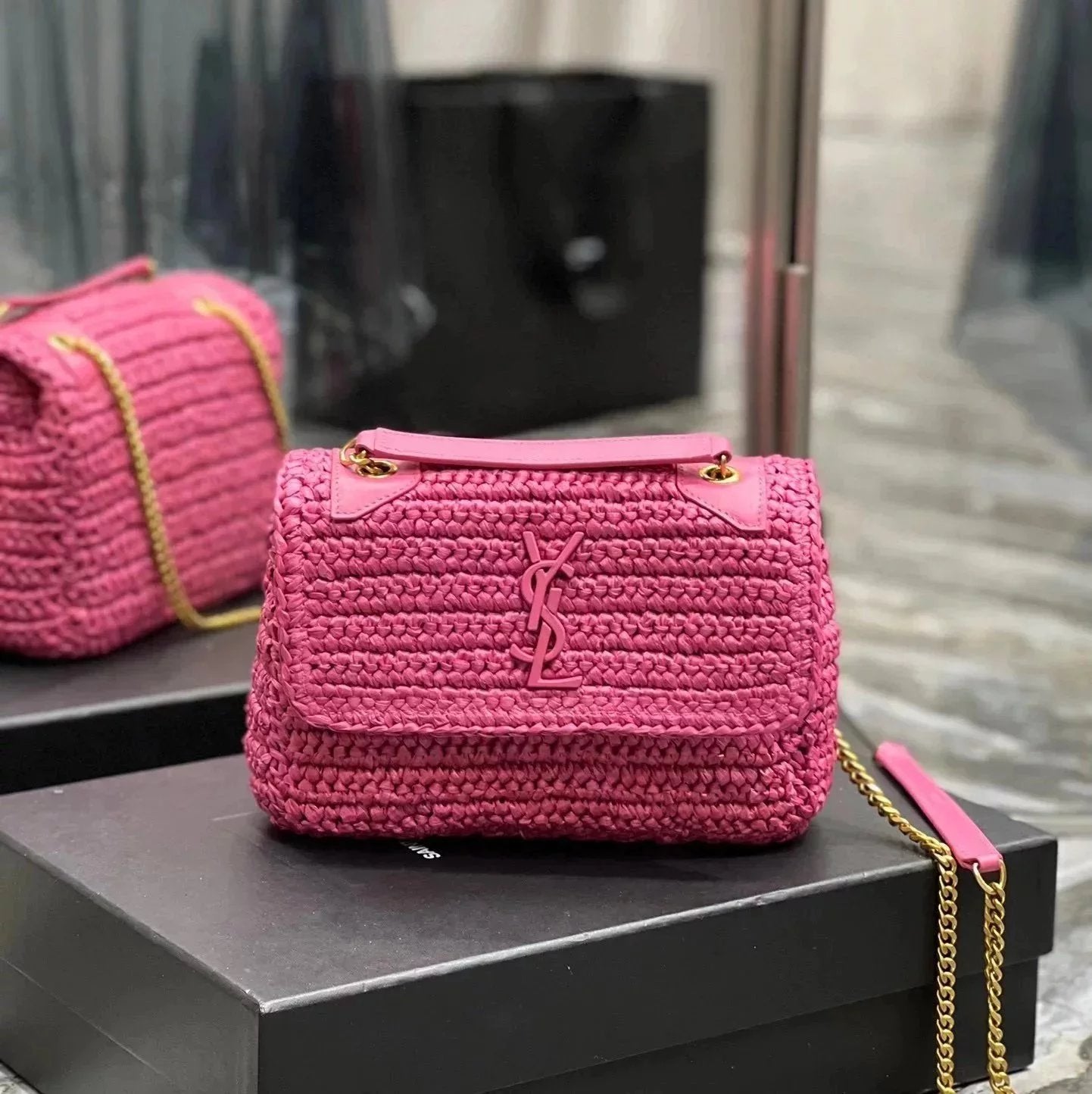 YSL Women's Bag Top version 2022Spring and Summer New Niki Straw Bag Raffia Woven Bag Underarm Bag Waist Bag Chest Bag Handbag Shoulder Bag Crossbody Bag Backpack niki Bag New633151