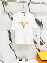 PRADA T-shirt Chest Brand Letter Embroidery logo round Neck Short Sleeve25ss New pure cotton T Unisex T-Shirt OS Drop Shoulder Loose Fit Base Shirt Top T-Shirt Short Sleeve