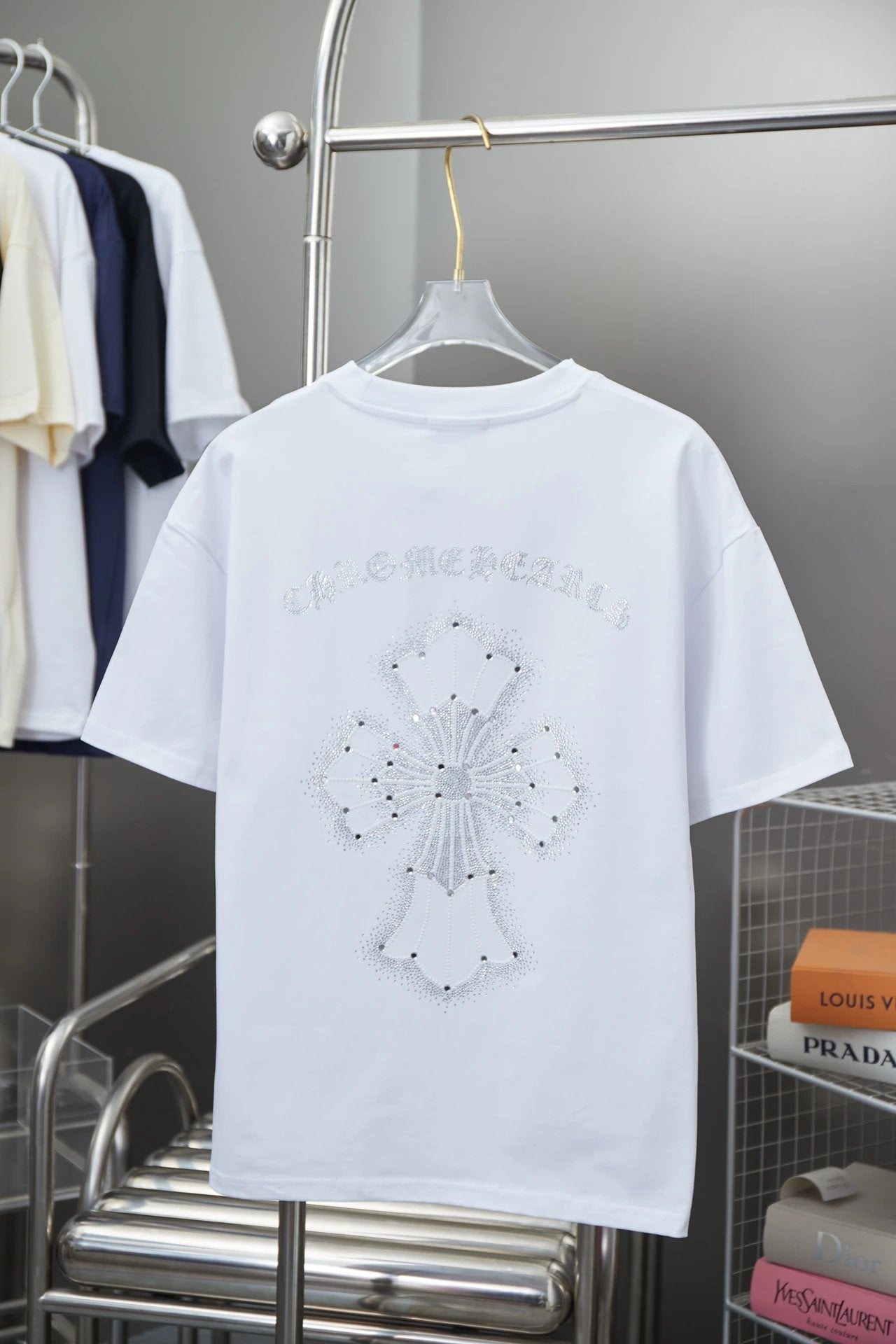 Chrome Hearts T-shirt Early Spring New Style Horseshoe Rhinestone Short Sleeve Round Neck Short Sleeve25ss New Pure Cotton Unisex Style T T-shirt OS Loose Fit Base Shirt Short Sleeve Top T-Shirt