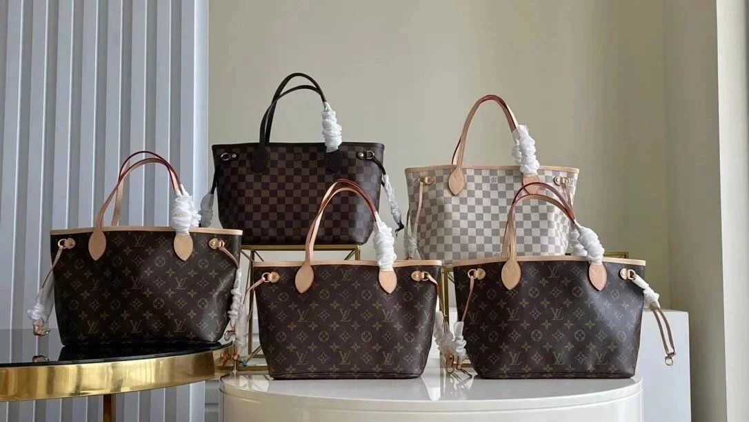 Louis Vuitton LV Women's Bag Top version Original Leather NEVERFULL Small Shopping Bag Presbyopic Chessboard Shopping Bag Shoulder Portable Mother and Child Bag Mummy Bag Women's Bag M41000N41362N41364M41362