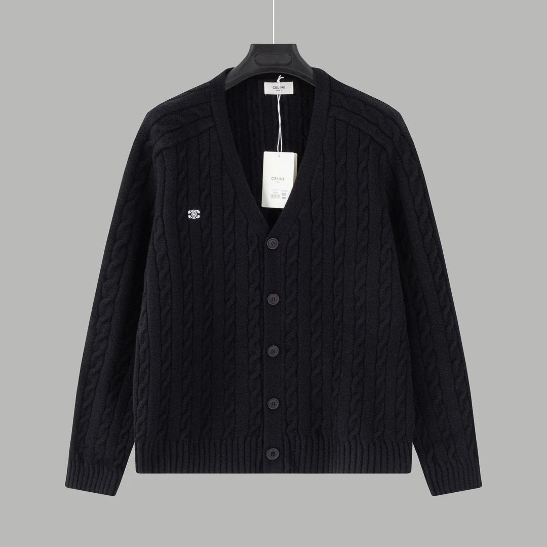 Celine Sweater Twist Knot Cardigan Sweater Unisex Outerwear Long Sleeve Soft Lazy Style OS Loose Fit Thickened Jacket for Versatile Casual Wear