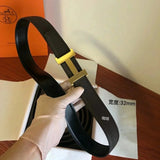 Hermes Belt Top version Men's Leather Belt Genuine Leather Casual Versatile Business Casual Belt Litchi Grain Cowhide Double-Sided Belt3.2cm