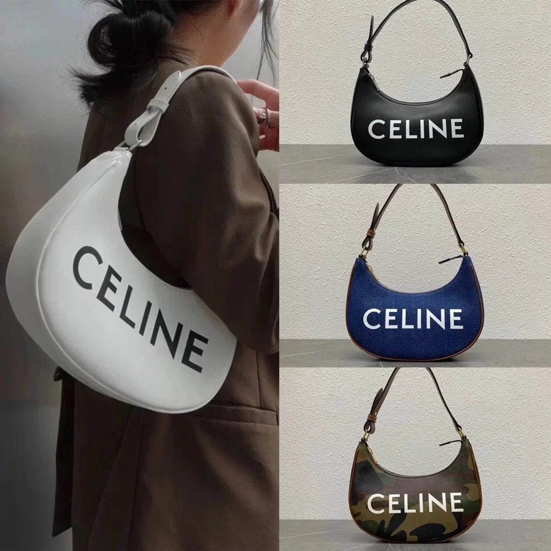 Celine women's bag Top version 【Original Leather】New AVABAG Arc De Triomphe Underarm Bag Crescent Handbag Women's Bag Vintage Presbyopic lisa Same Style Cowhide Hobos Leather Shoulder Women's Bag Pea Bag Qixi Limited Color Series193953