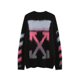 OFF-White Sweater Top Version Verified Quality Sweater Pullover Black and White Arrow Gradient Mohair Autumn and Winter Rendering Knitted Men and Women