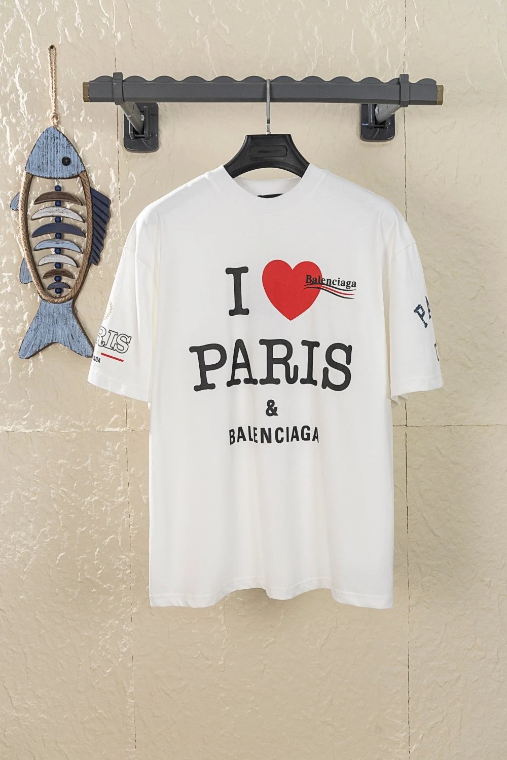Balenciaga T-shirt I love Paris English Print on the Chest logo round Neck Short Sleeve25ss New Pure Cotton Unisex Style T T-shirt OS Loose Fit Base Shirt Half Sleeve T-Shirt Top Half Sleeve