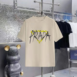 PRADA T-shirt Front Chest Wave Triangle Print logo round Neck Short Sleeve25ss New pure cotton T Unisex T-Shirt OS Drop Shoulder Loose Fit Base Shirt Top T-Shirt Short Sleeve