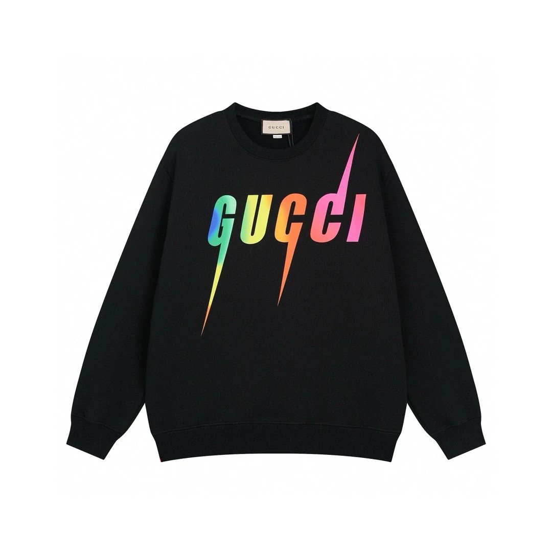 Gucci Hoodie Colorful Lightning logo Round Neck Sweatshirt Long Sleeve Base Shirt Jacket Top Fashion Unisex Sports Casual Loose Fit Versatile Autumn Winter New Arrival