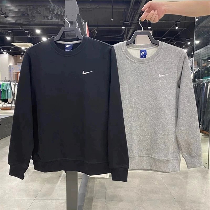 Nike 男女运动休闲圆领套头卫衣纯棉加绒保暖透气刺绣小勾长袖