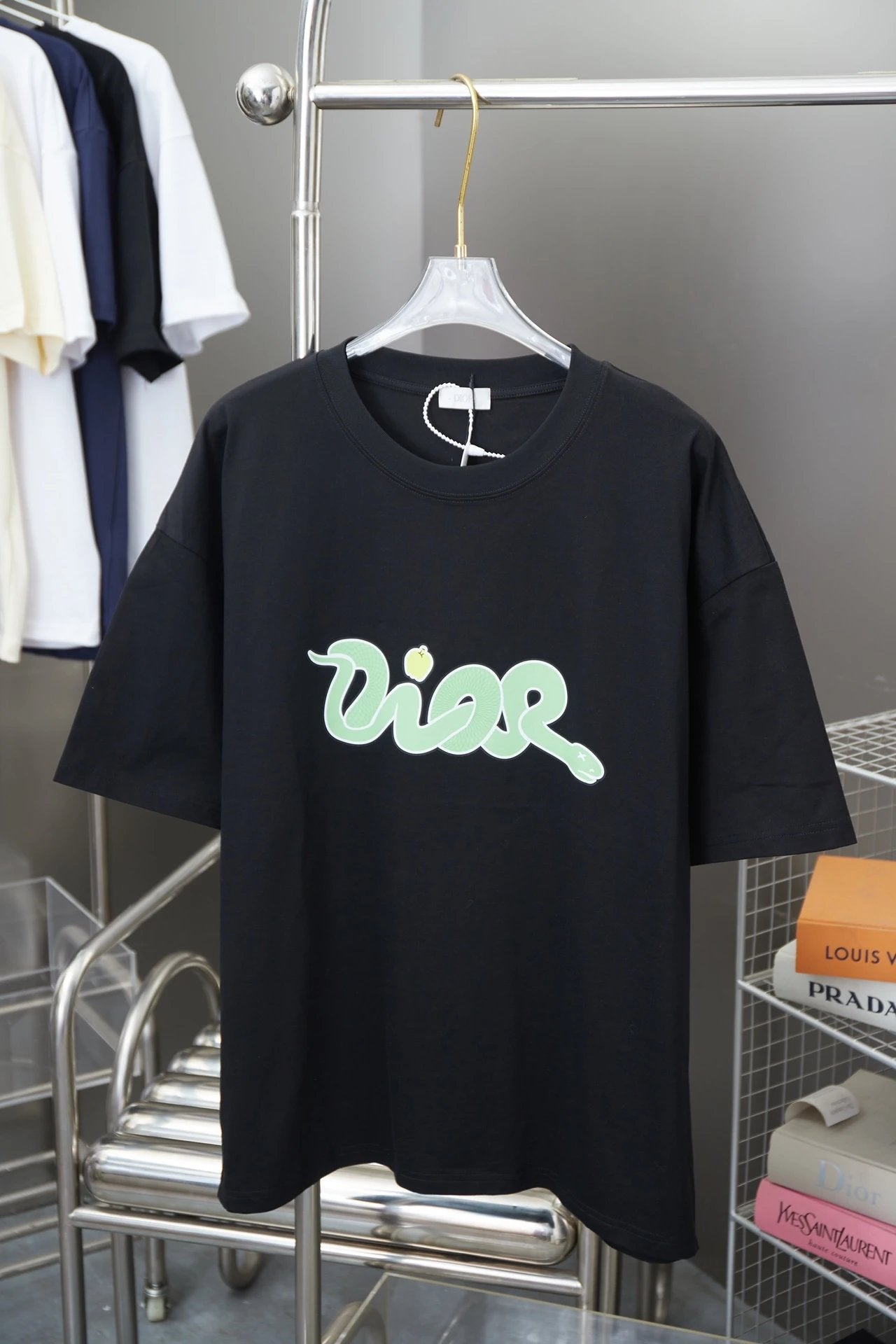 Dior T-shirt Early Spring New Snake Year Limited Edition Printed Crew Neck Short Sleeve New Pure Cotton Unisex T T-shirt OS Loose Fit Base Shirt Short Sleeve Top T-Shirt
