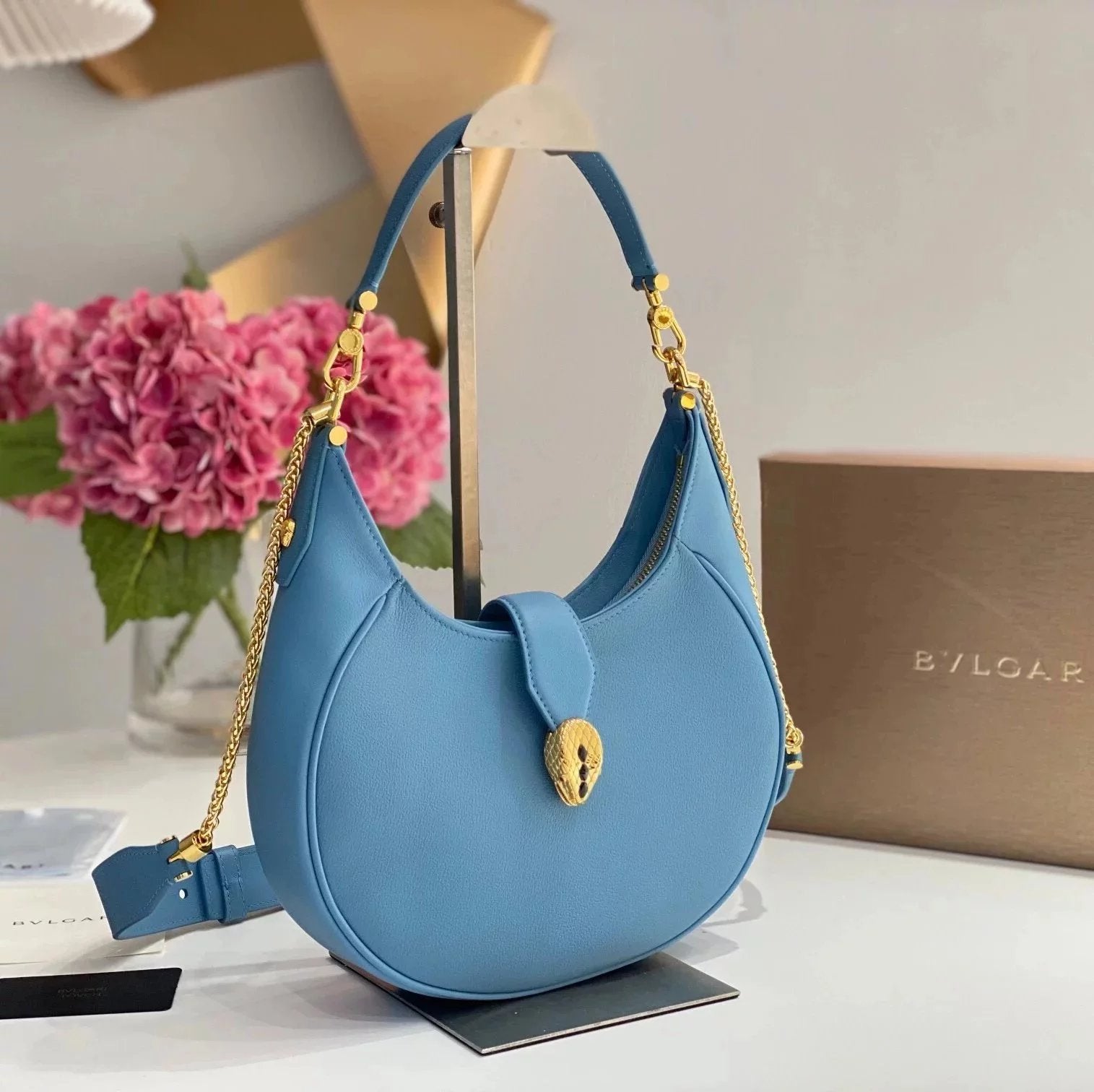 BVLGARI Bag Top version 【Original Leather】2022Spring and Summer New Women's Bag BVLGARI”Crossbody Bag Underarm Bag Blue Brand New SERPENTIELLIPSE Series hobo Bag Small Size Crossbody Bag Shoulder Bag Handbag Underarm Bag Cattle Leather Bag