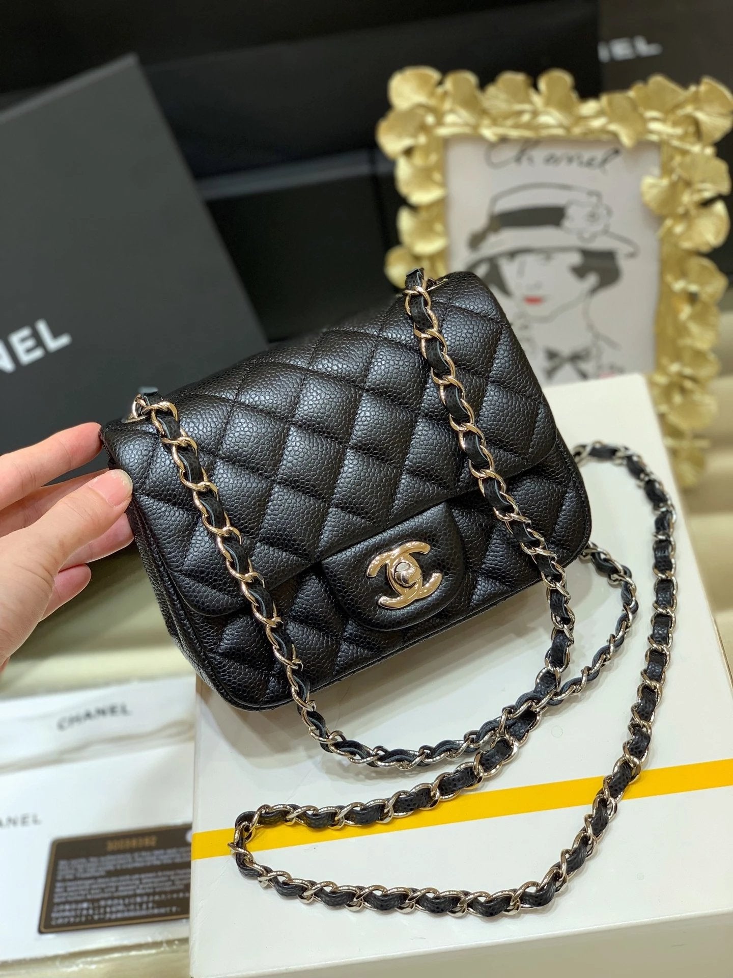 Chanel Women's Bag Top version Original Leather Surrogate Shopping Version New Bag Ch@ne1CF Fat Fang1115mini17cm Caviar Ball Grain Cowhide CF Sheepskin Mini Small Sized Flap Bag Shoulder Crossbody Chain Bag Lambskin Original Leather