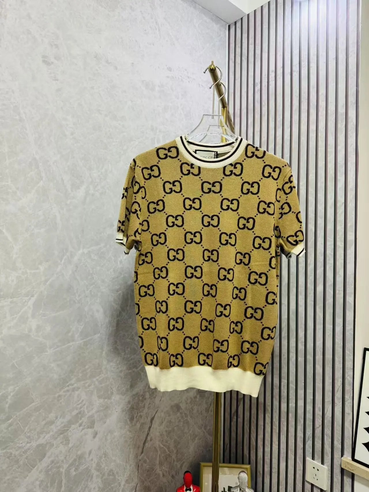 Gucci T-shirt Full Body Double G Knitting logo round Neck Short Sleeve25ss New Pure Cotton Unisex Style T Casual T-Shirt Base Layer Shirt OS Loose Fit Half Sleeve Top Plus Size