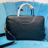 Miu Miu Bag Top version 【Level Surrogate Shopping】Miu New Bowling Bag Imported Calfskin Large Capacity Men's and Women's Same Casual Fashion Commuter Handbag Briefbag Shoulder Messenger Bag