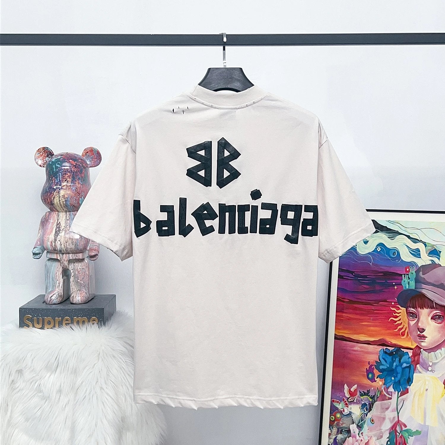Balenciaga T-shirt Yellow Tape Print logo round Neck Short Sleeve25ss New Pure Cotton Unisex Style T T-shirt OS Loose Fit Base Shirt Top Half Sleeve T-Shirt