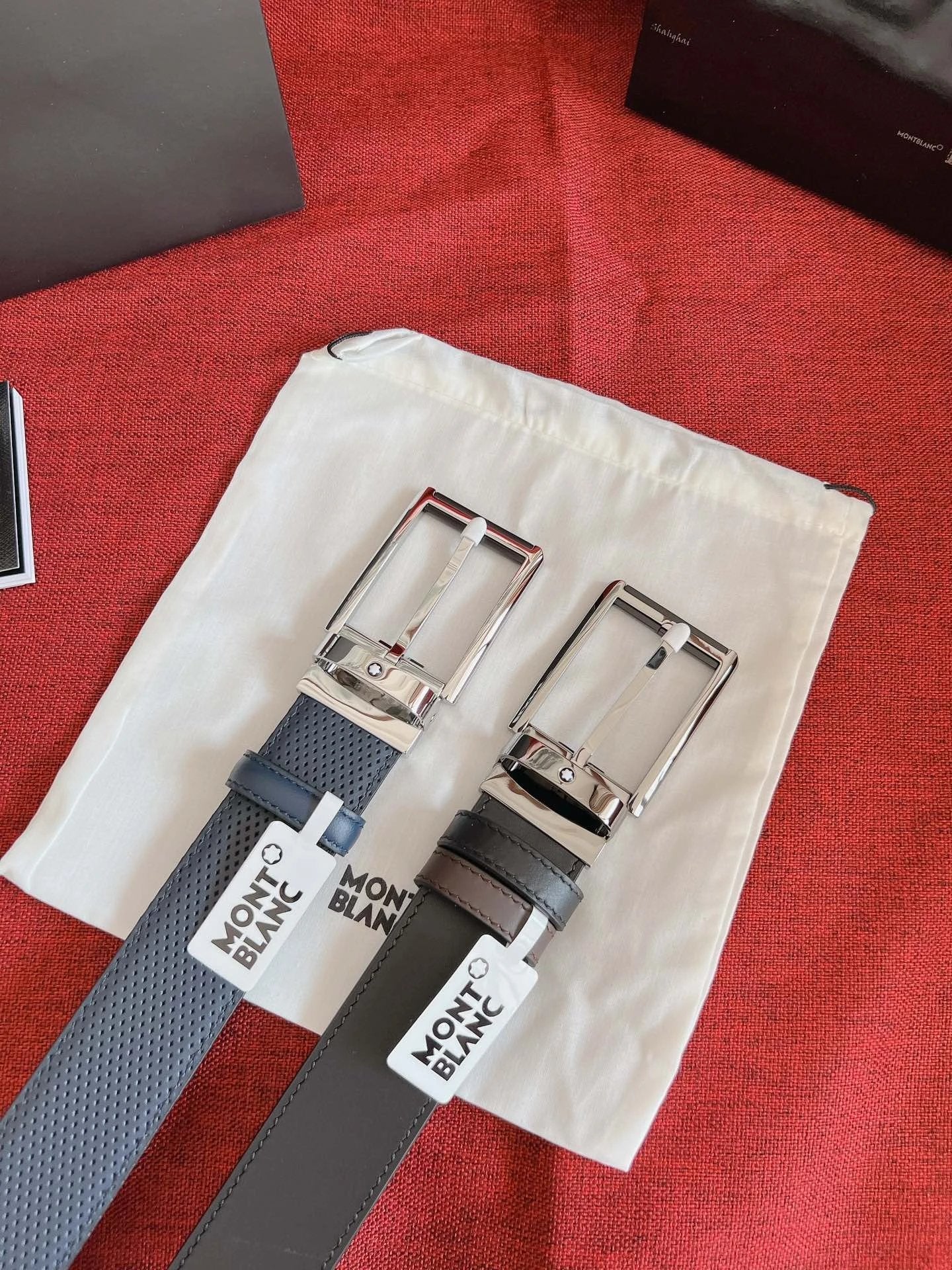 Montblanc Belt Top version Business Casual Belt Belt High Quality Double-Sided Head Layer Cowhide with Steel Buckle Men's Leather Belt Fashion All-Match Business Belt Double-Sided Available3.5