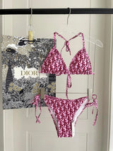 Dior Swimsuit Full-Length Letter Print Bikini Two-Piece Swimsuit Sexy Backless White Small Chest Gathered Beach Pool Women's Swimwear Vacation Hot Spring