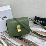 Celine women's bag Top version 【Original Leather】Classic ClassicBox Bag Teen Square Bag Stewardess Bag Box Bag Toothpick Pattern Cowhide Crossbody Women's Bag18.5cmTeenbox Bag