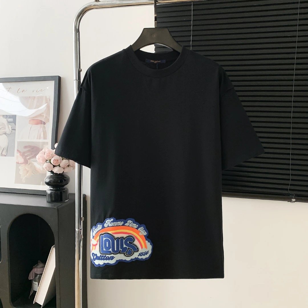 Louis Vuitton LV T-shirt Rainbow Embroidery logo round Neck Short Sleeve25ss New Pure Cotton Unisex Style T T-shirt OS Loose Fit Base Shirt Top Half Sleeve T-Shirt