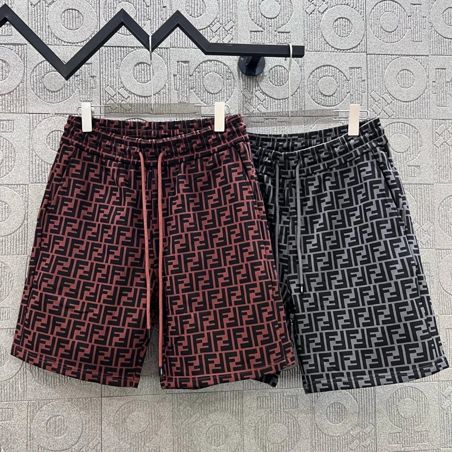 FENDl Shorts Full Print Double F Letter Printing logo Five-point Shorts25ss New Drawstring Casual Summer Pants5Two-in-One Casual Sweatpants for Men and Women, Pure Cotton Joggers