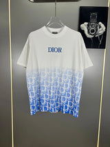Dior T-shirt Half-body Gradient Letter Jacquard logo round Neck Short Sleeve25ss New Pure Cotton Unisex Style T Casual T-Shirt Base Layer Shirt OS Loose Fit Half Sleeve Top Plus Size