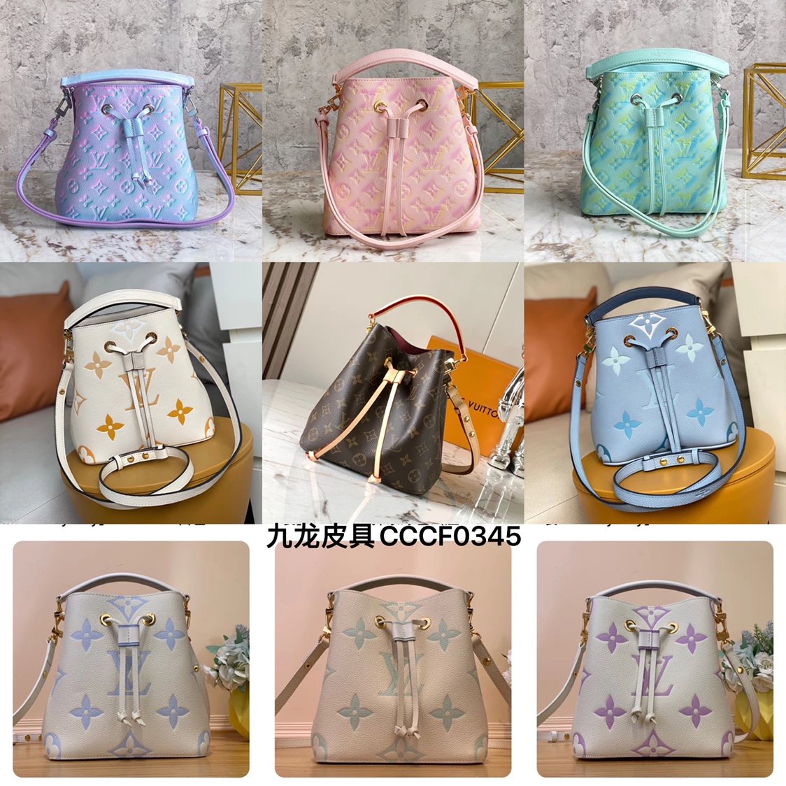 Louis Vuitton LV Women's Bag Top version 【New Original Leather】M46581Mini Bucket Bag Series neonoebb Handbag Small Bucket Shoulder Crossbody Handbag24Spring and Summer New Color Taro Purple Cream Blue Matcha Green nano Small bucket bag M24048M45716M45709