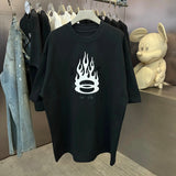 Balenciaga T-shirt Chest Flame Pattern Print logo round Neck Short Sleeve25ss New Pure Cotton Unisex Style T T-shirt OS Loose Fit Base Shirt Top Half Sleeve T-Shirt