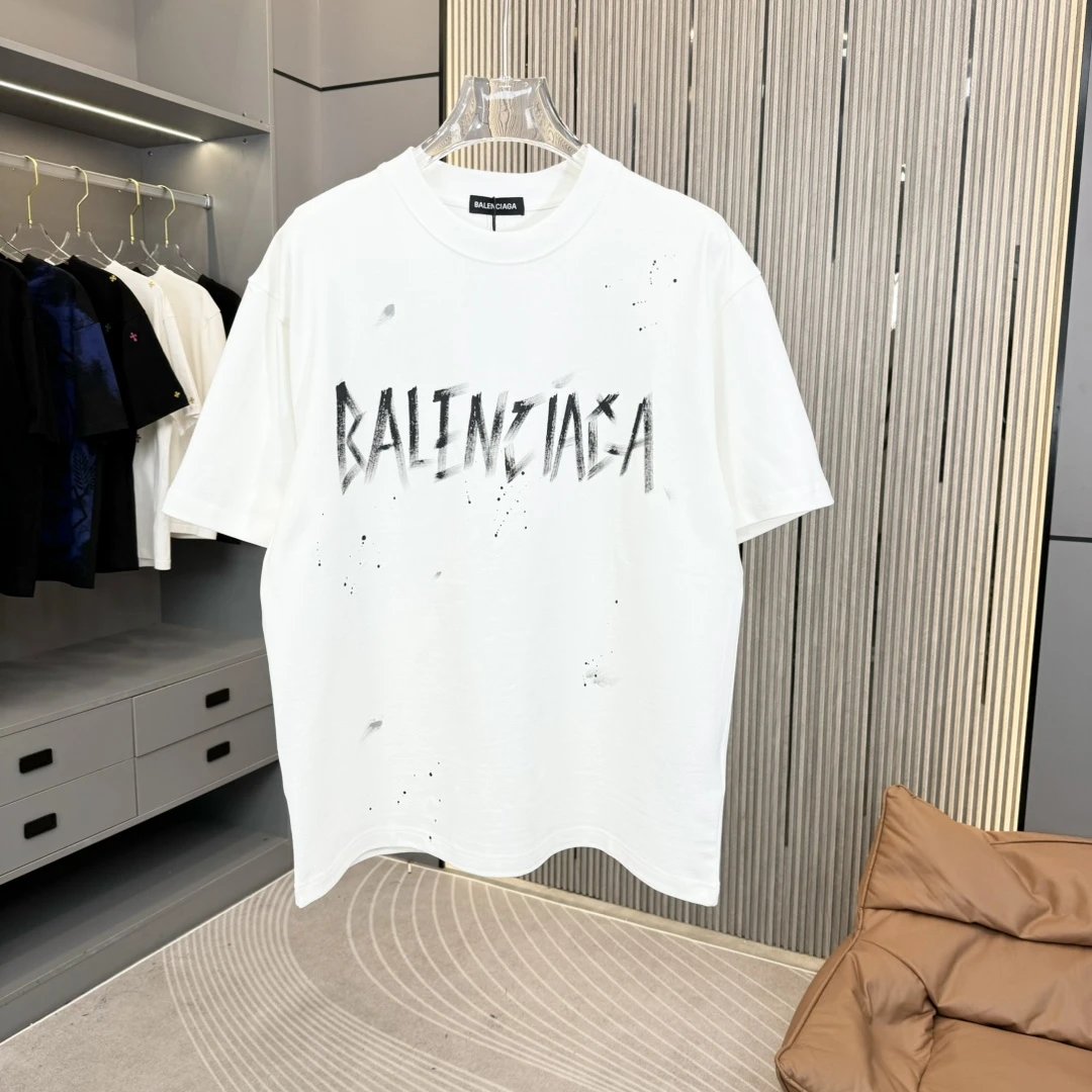 Balenciaga T-shirt Paris Eiffel Tower Style Direct Print on Chest logo round Neck Short Sleeve25ss New pure cotton T Unisex T-Shirt OS Drop Shoulder Loose Fit Base Shirt Top T-Shirt Short Sleeve