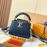 Louis Vuitton LV Women's Bag Top version 【Super Original Leather】2024New Version CAPUCINESBB Small Size Handbag Shell Bag Shell Button Upgraded Hardware Litchi Pattern Cowhide Portable Shoulder Messenger Bag M23288M23363