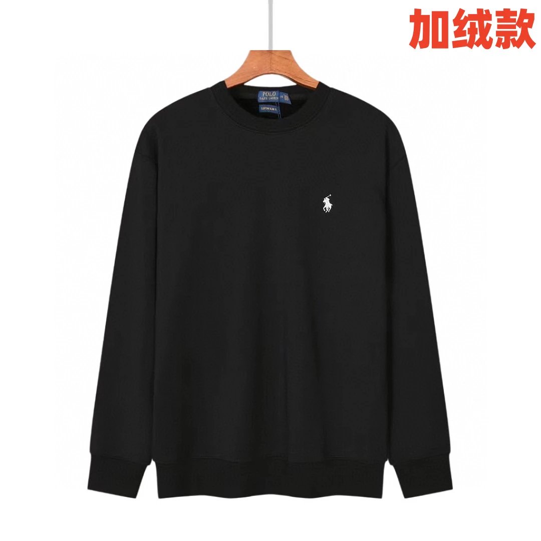 Ralph Lauren Hoodie Top Version Standard Autumn and Winter Fleece-lined Counter Same Style Pure Cotton Crew Neck Pullover Sweatshirt Top Men and Women Same Style Casual