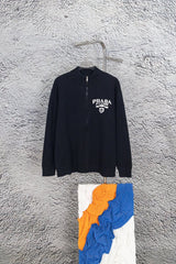 PRADA Sweater Jacquard Letter Knit Sweater Zipper Jacket Unisex Outerwear Soft Lazy Style Thickened Sweater Versatile Casual Wear