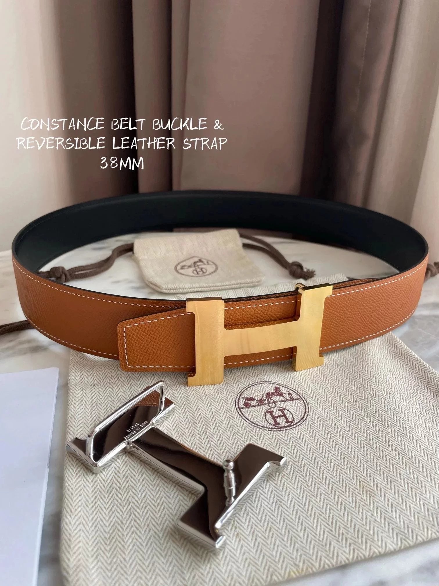 Hermes Belt Top version Spot High Quality h Home Men's Leather Belt Genuine Leather Double-Sided Pure Cowhide Business Casual Belt