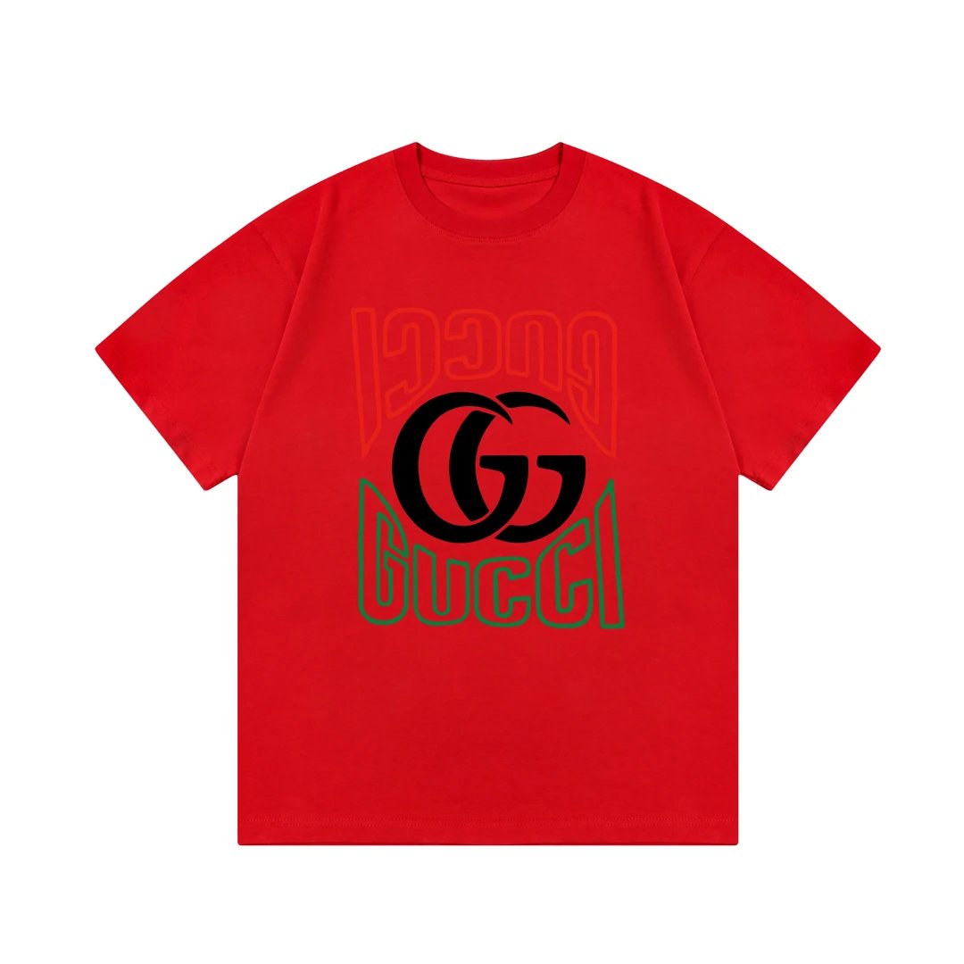 Gucci T-shirt Color Matching Double G Letter Direct Print logo round Neck Short Sleeve25ss New pure cotton T Unisex T-Shirt OS Loose Fit Base Shirt Top Half Sleeve T-Shirt