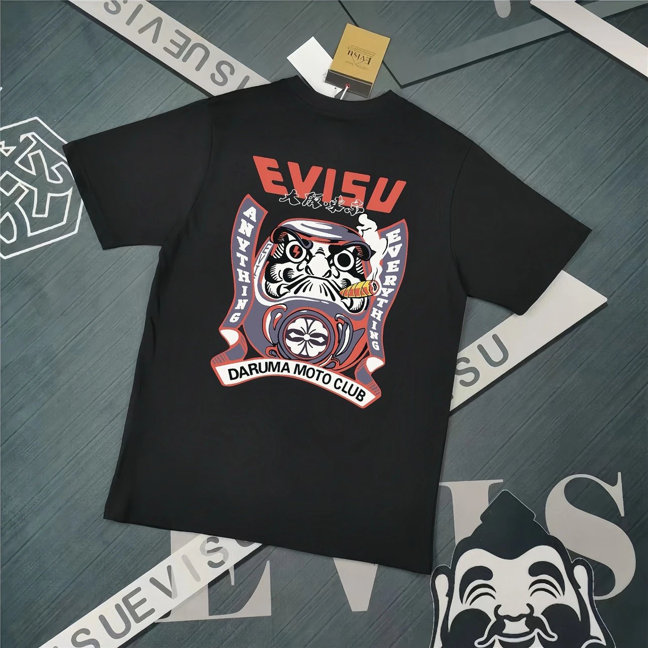 Evisu T-shirt Top Version Counter Same Style Cotton Short Sleeve T T-shirt Men's and Women's Loose Summer Base Casual Half Sleeve