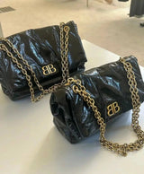 Balenciaga Bag Top version 【Original Leather Surrogate Shopping Quality】Monaco Series Oil Wax Leather Chain Bag Super Soft Crack Calfskin Shoulder Bag Black Gold Black Silver Chain Bag Underarm Bag Large Tote Bag New Women's Bag Cloud Bag