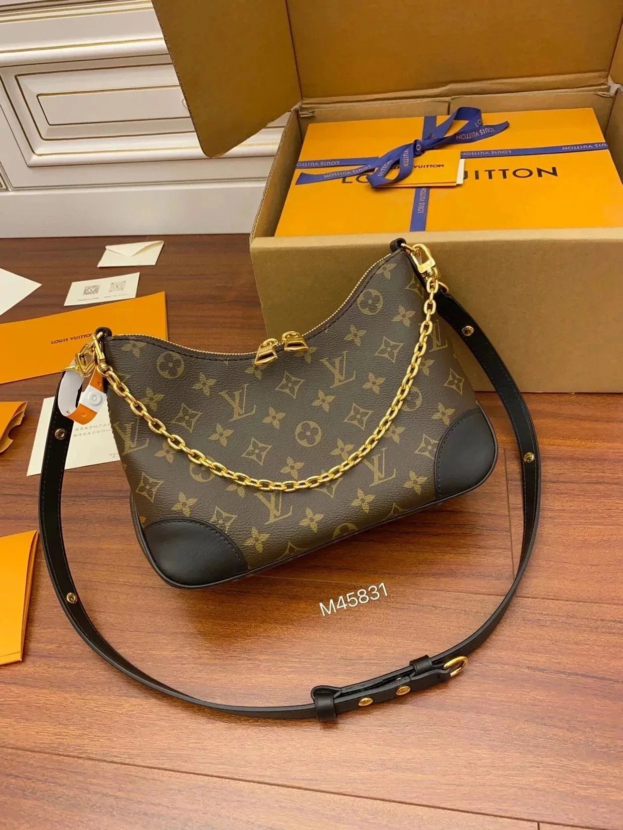 Louis Vuitton LV Women's Bag Top version 【Premium Chip Tax-Free Version】Top with All Steel Grade2022New Women's Bag Presbyopic BOULOGNE Chain Croissant Underarm Bag One-Shoulder Crossbody Bag M45832M45831