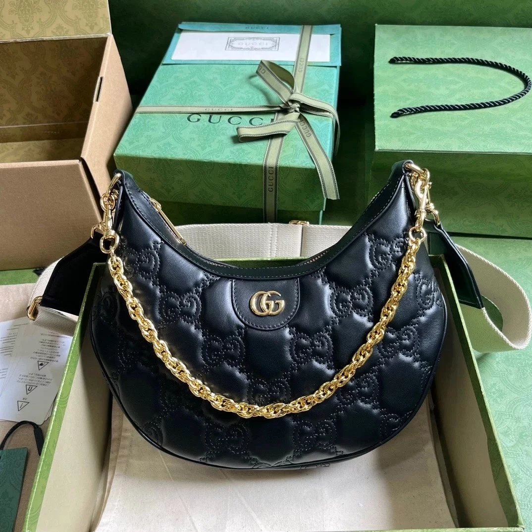 Gucci Women's Bag Top version 【New Arrival】MatelasséMini Small Sized Handbag73973673970923Early Autumn New Collection Moon Bag Shoulder Bag Messenger Bag Chain Bag Messenger Bag Women's Bag Baguette Bag