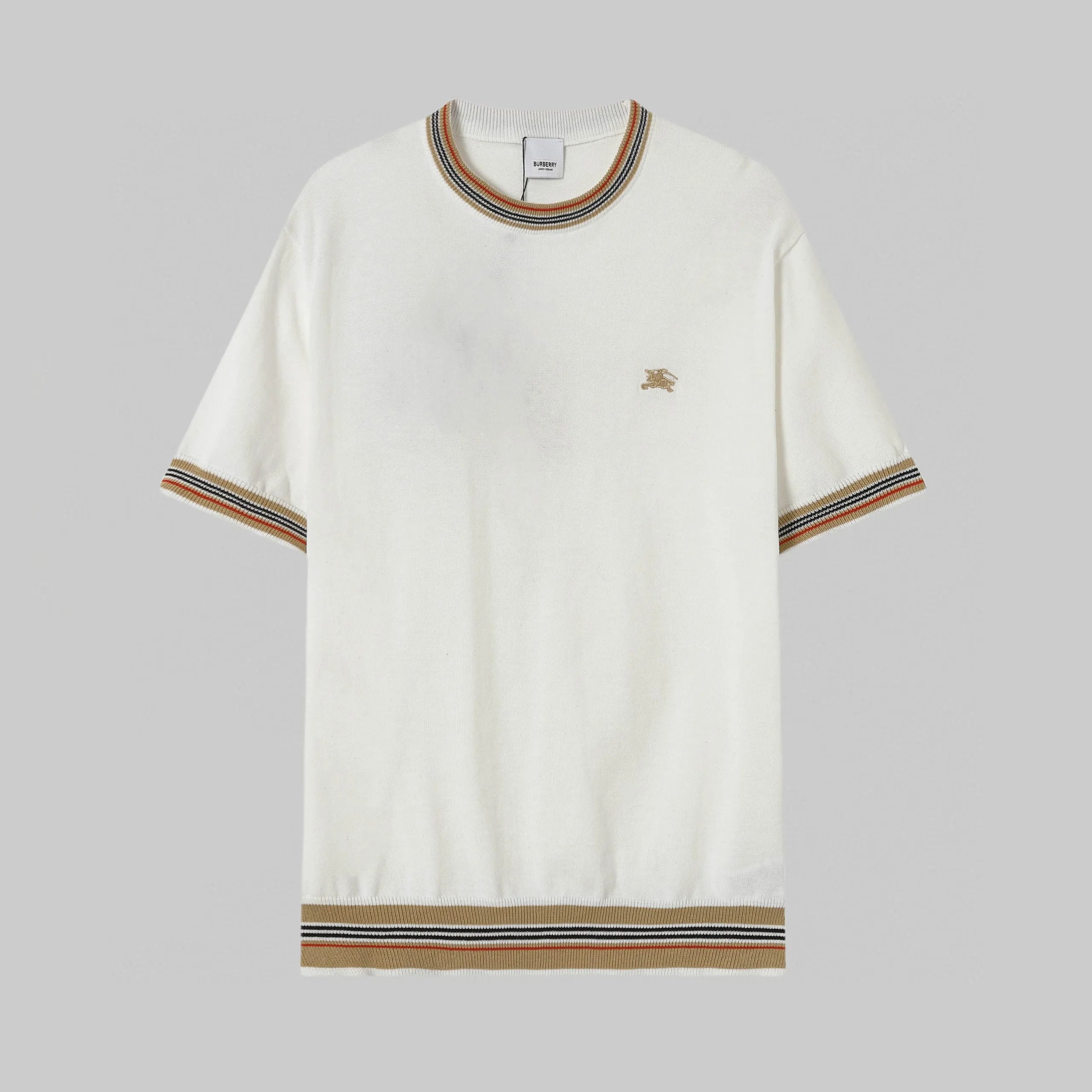 Burberry T-shirt Striped Knit with Embroidery logo round Neck Short Sleeve25ss New pure cotton T Unisex T-Shirt OS Drop Shoulder Loose Fit Base Shirt Top T-Shirt Short Sleeve