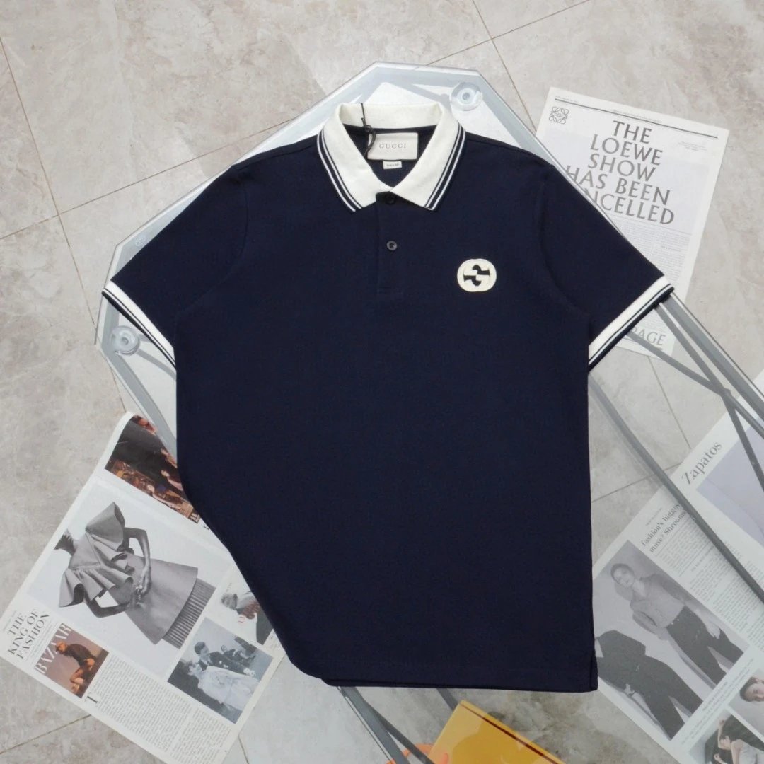 Gucci T-shirt Double-breasted G Interlocking logo Embroidery POLO Shirt Lapel Short Sleeve25ss New Unisex Commuter Short Sleeve Summer Loose Fit T Business Shirt Plus Size T-Shirt