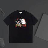 Gucci T-shirt North Face Collaboration Chest Letter with Flower Embellishment Print logo round Neck Short Sleeve25ss New Pure Cotton Unisex Style T T-shirt OS Loose Fit Base Shirt Top Half Sleeve T-Shirt