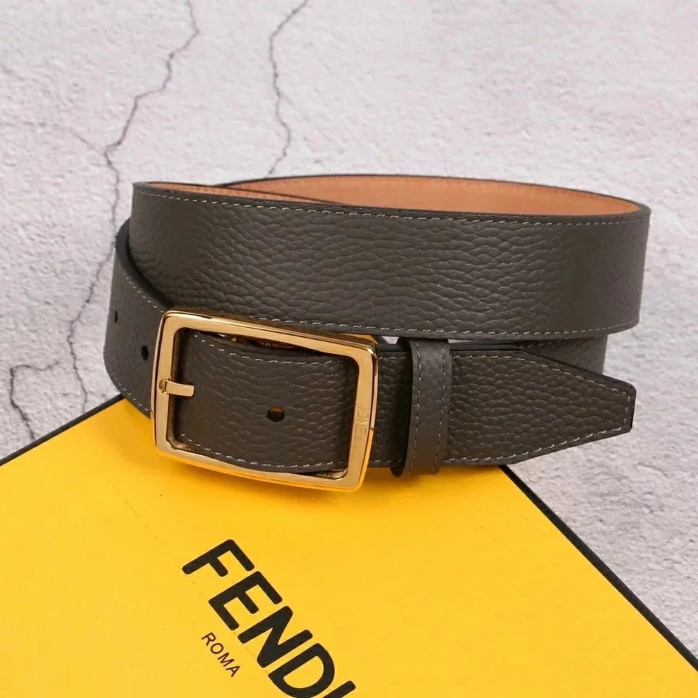 FENDI Belt Top version 【Spot High Quality】Leather Belt Men's Leather Business Pin Buckle Casual Belt