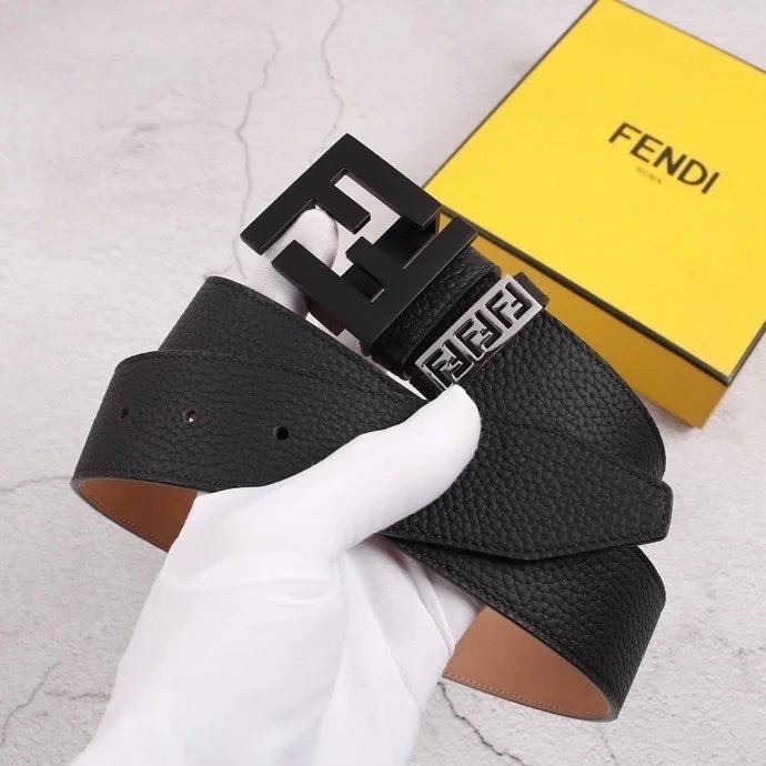 FENDI Belt Top version Belt Men's and Women's Belt Italy Imported Cowhide Leather Pure Original Leather Men's Belt Smooth Buckle Man's Belt3.8cm Wide