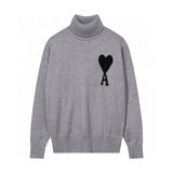 Ami Sweater Top Version White Love Jacquard Embroidered Wool Sweater Love Turtleneck Men and Women Same Style