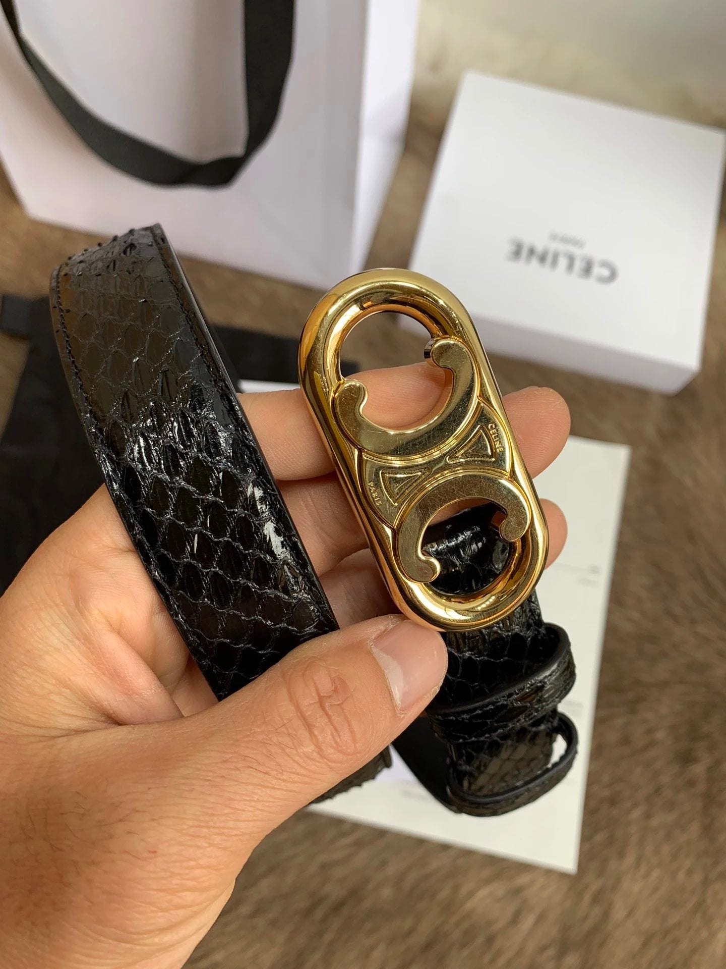 Celine Belt Top version Goods Belt Belt Female Arc De Triomphe Belt Arc De Triomphe Belt Black Retro Hair Style Belt Bright Gold Head Belt Belt Double-Sided Belt Women's Belt Women's Belt Belt Women's Belt2.5Belt Women's Belt Belt