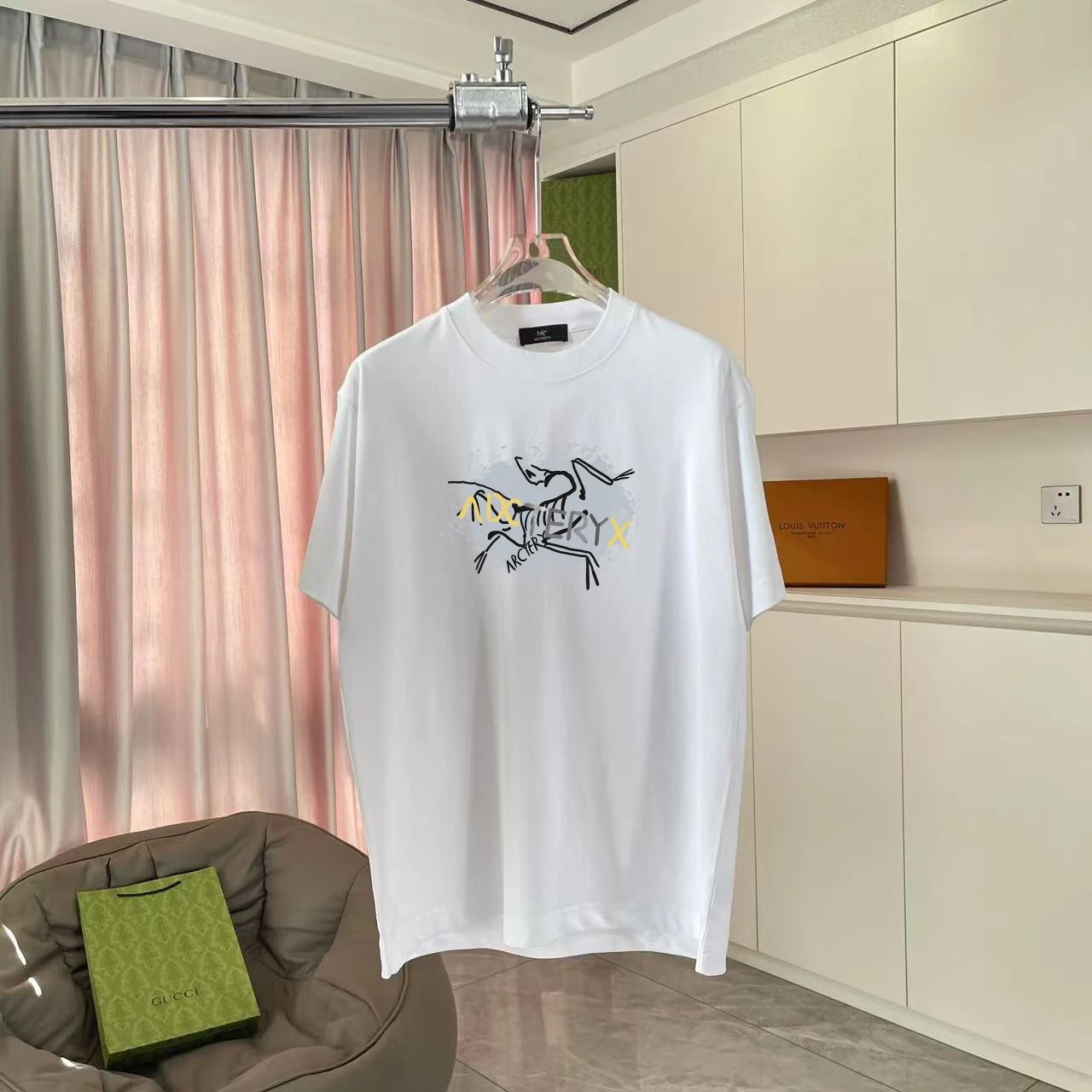 Arc'teryx T-shirt Chest Money Personality Skeleton Pattern Print logo round Neck Short Sleeve25ss New Pure Cotton Unisex Style T T-shirt OS Loose Fit Base Shirt Top Half Sleeve T-Shirt