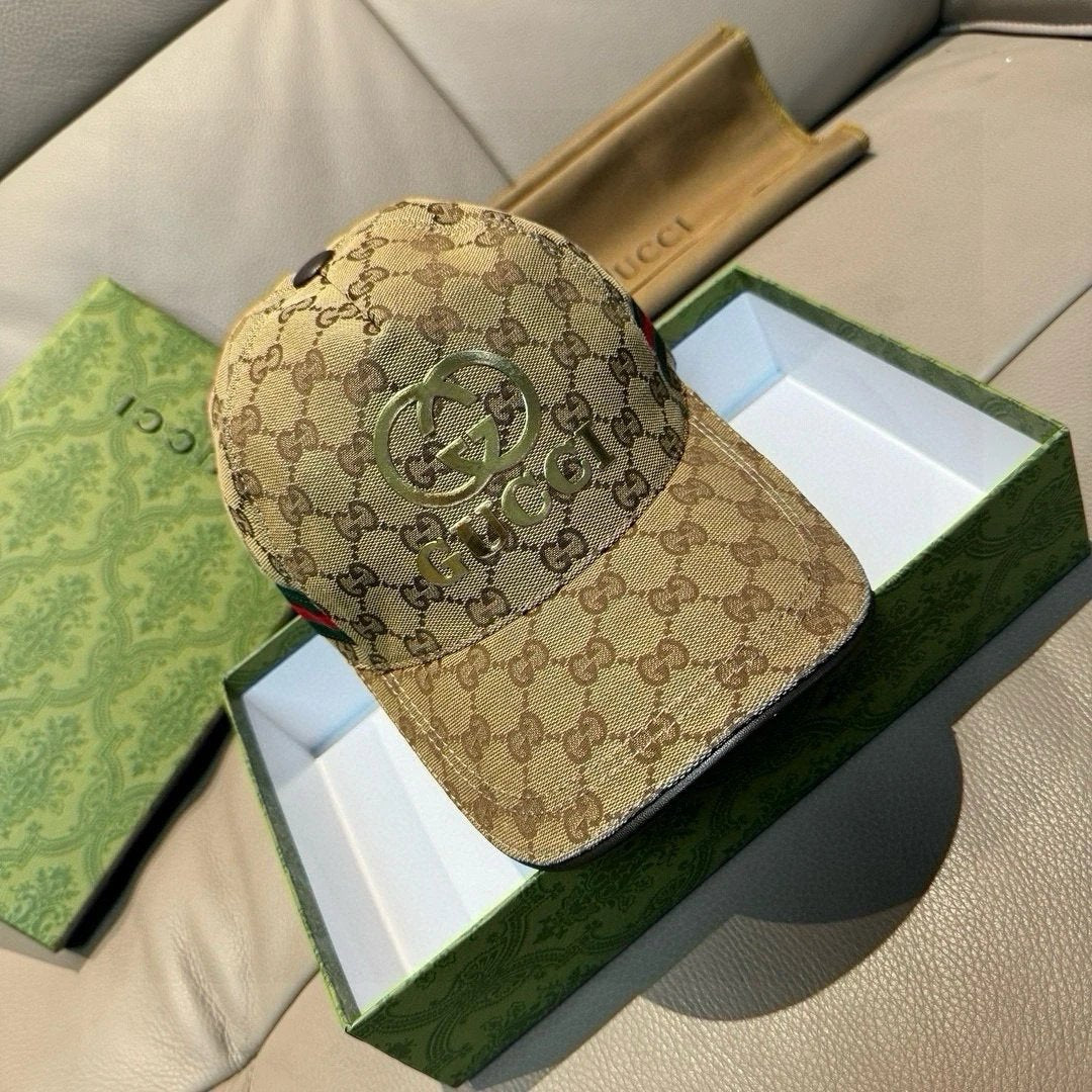 Gucci Hat Gold Stamping Double Glogo Baseball Cap Sun Protection Visor Cap Large Head Circumference Versatile Sports Hat Slimming Face Curved Brim Unisex Couple Style