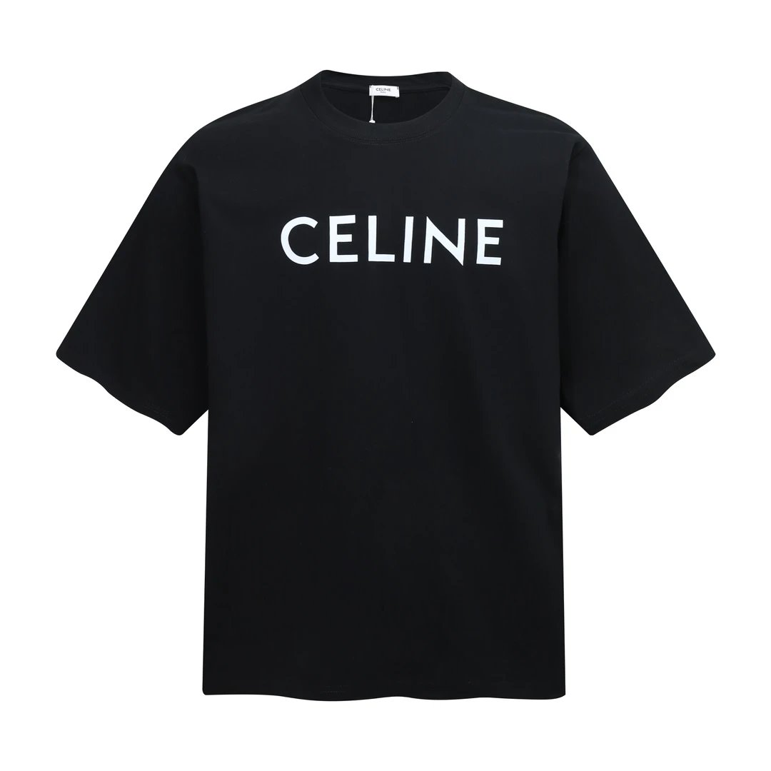 Celine T-shirt Classic Style Front Print logo round Neck Short Sleeve25ss New Pure Cotton Unisex Style T T-shirt OS Loose Fit Base Shirt Short Sleeve Top T-Shirt