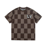 Louis Vuitton LV T-shirt Pearl Alphabet Checkerboard Large logo round Neck Short Sleeve25ss New Pure Cotton Unisex Style T T-shirt OS Loose Fit Base Shirt Half Sleeve T-Shirt Top Half Sleeve