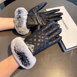 Chanel Gloves Casual Fashion Leather Gloves2024Autumn and Winter Lazy Rabbit Fur Sheepskin Gloves