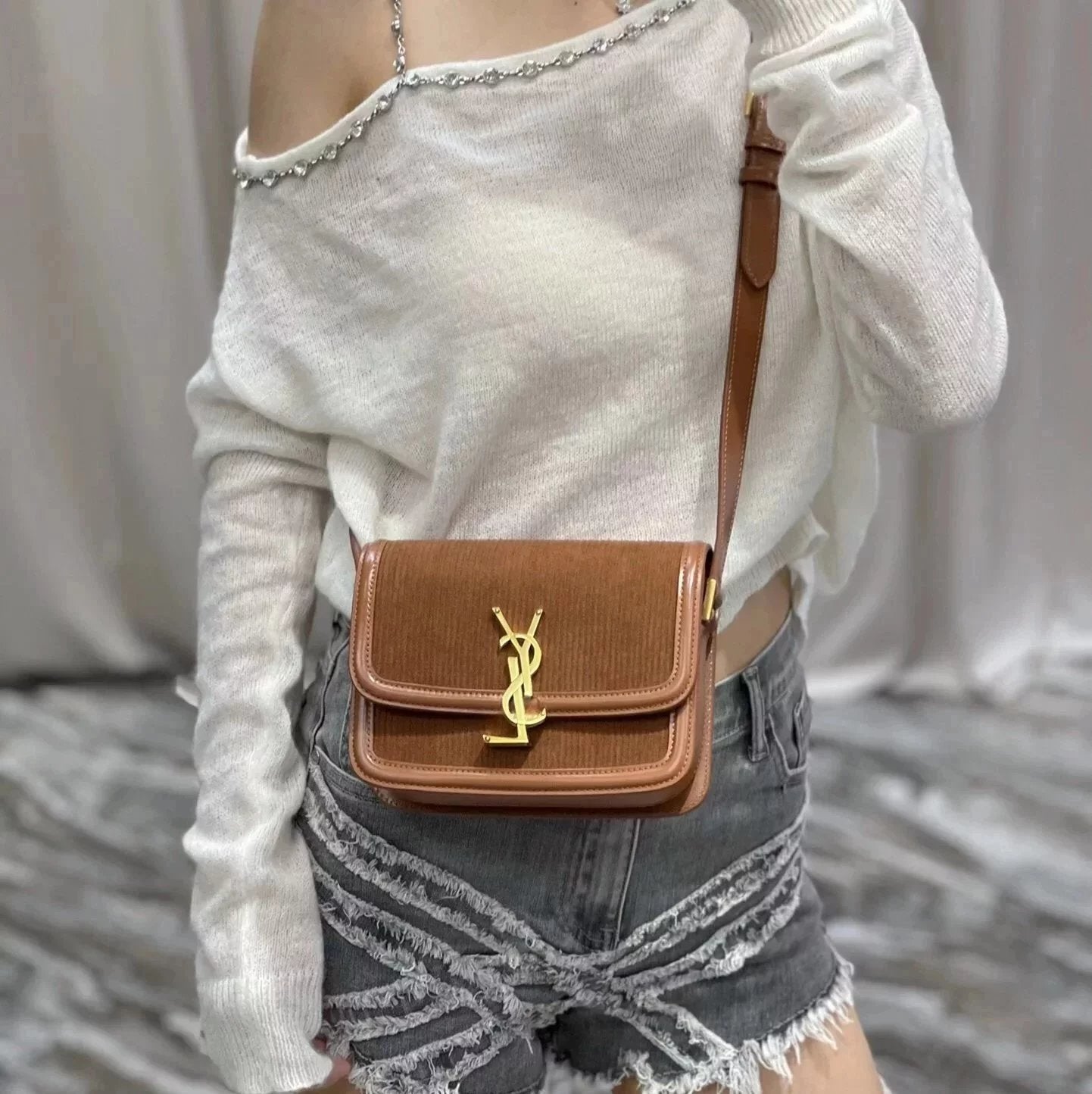 YSL Women's Bag Top version 【New Arrivals】Autumn and Winter New Corduroy Series solferinobox Handbag IT Crossbody Bag Shoulder Bag2022Winter Women's Bag